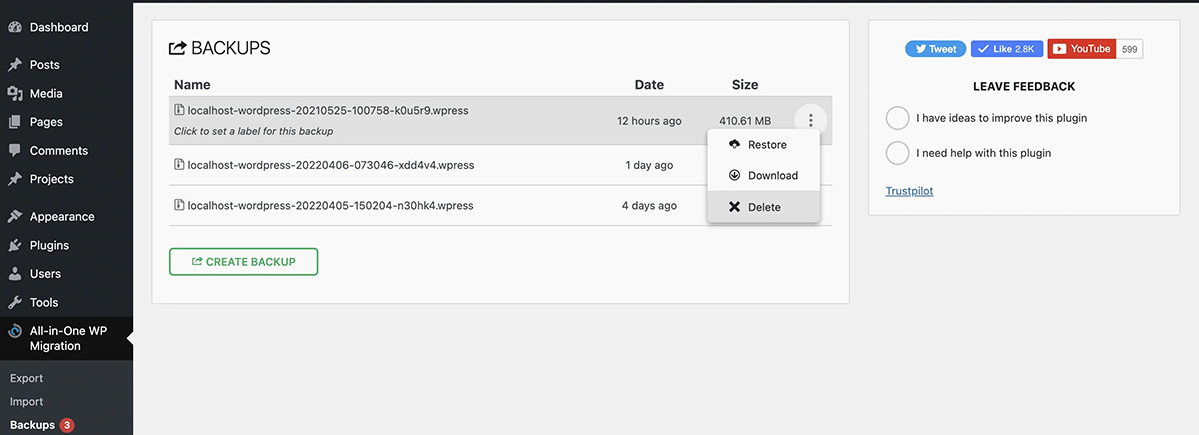 delete .wpress backups