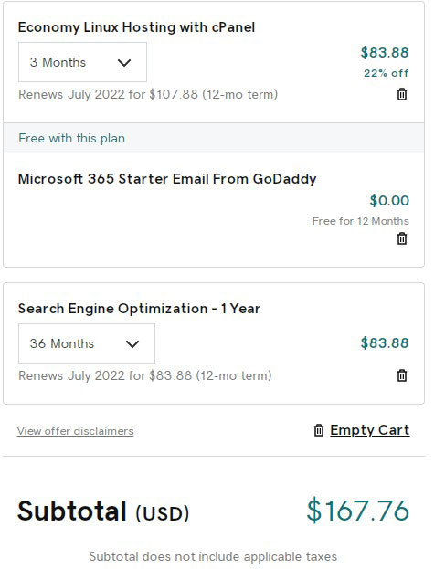 godaddy seo tools addon price checkout