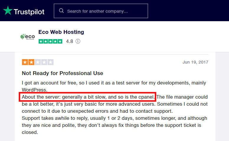 eco web hosting slow server