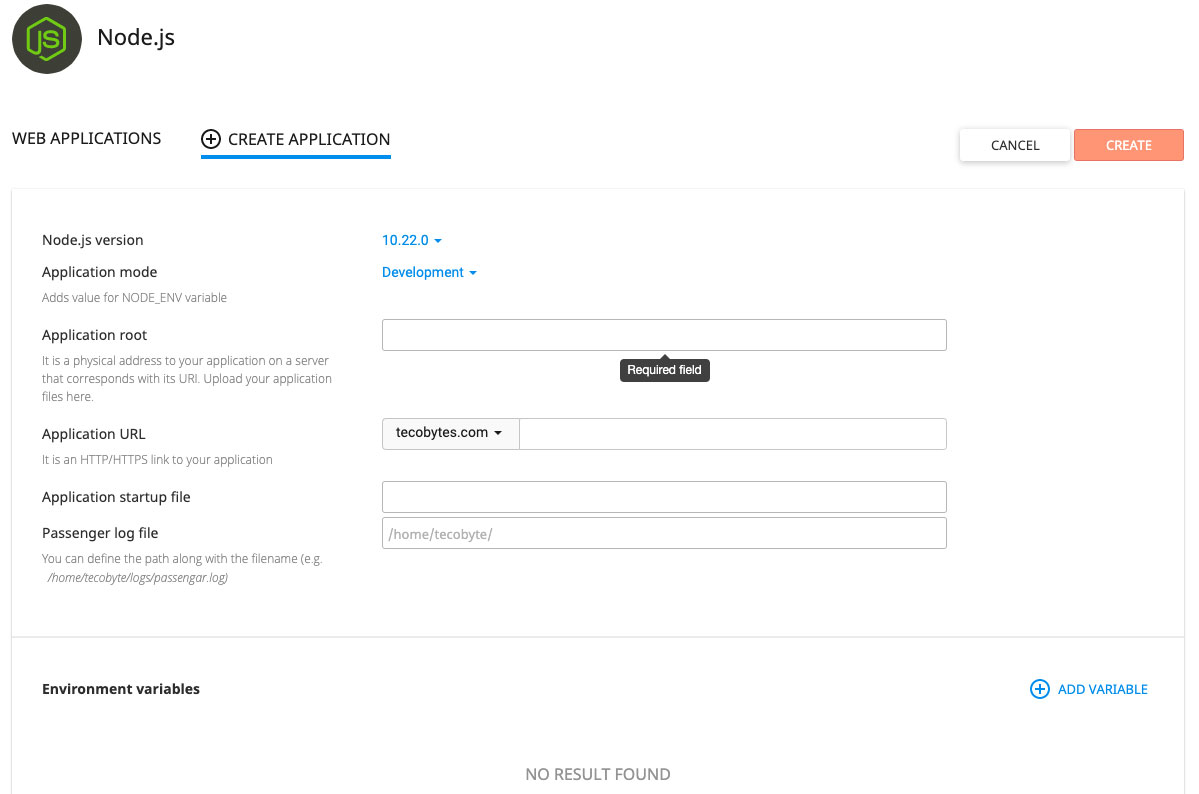 creating nodejs application