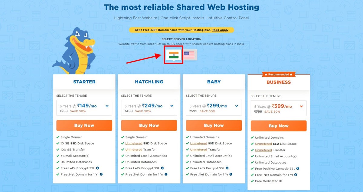 Hostgator choose data center india