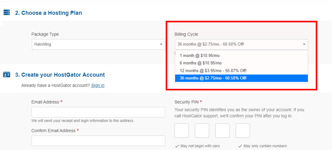 hostgator hatchling plan cost