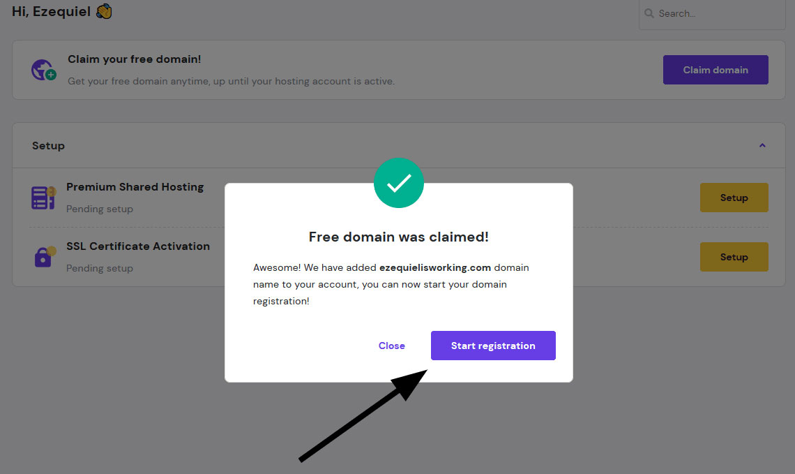claiming free domain from hostinger