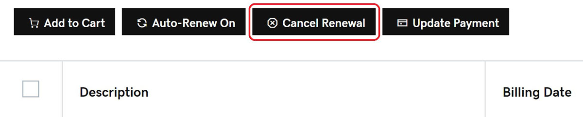 click cancel renewal godaddy