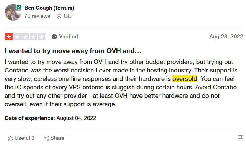 trustpilot review regarding overselling