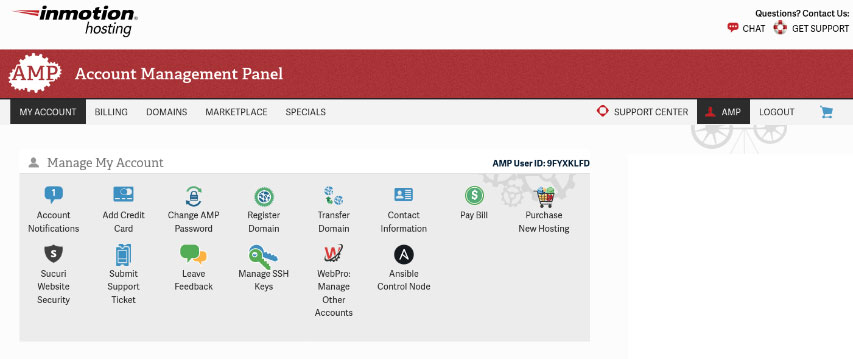inmotion hosting account management panel