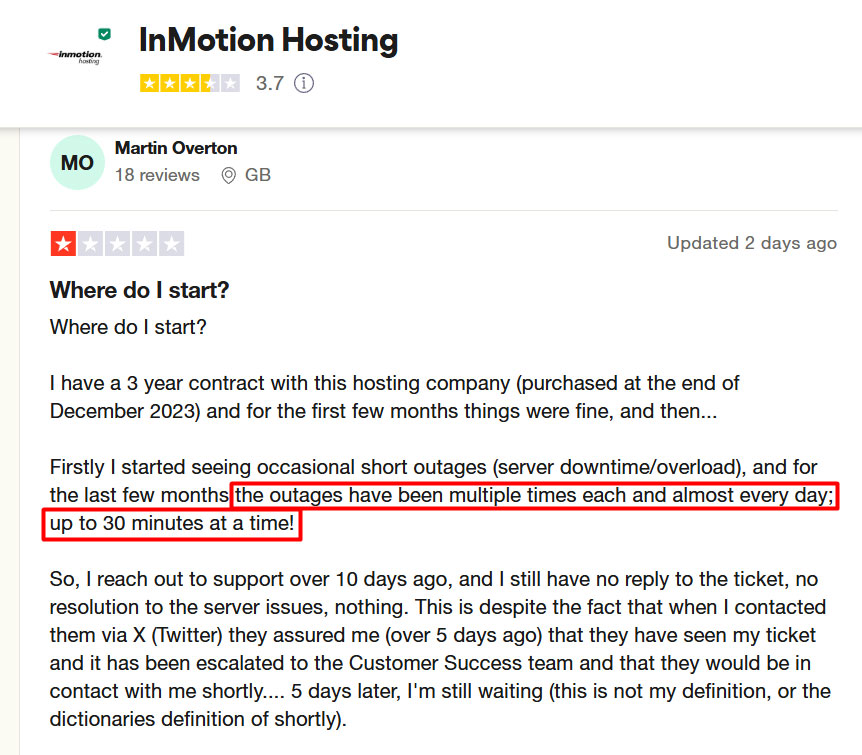 inmotion hosting review regarding downtime