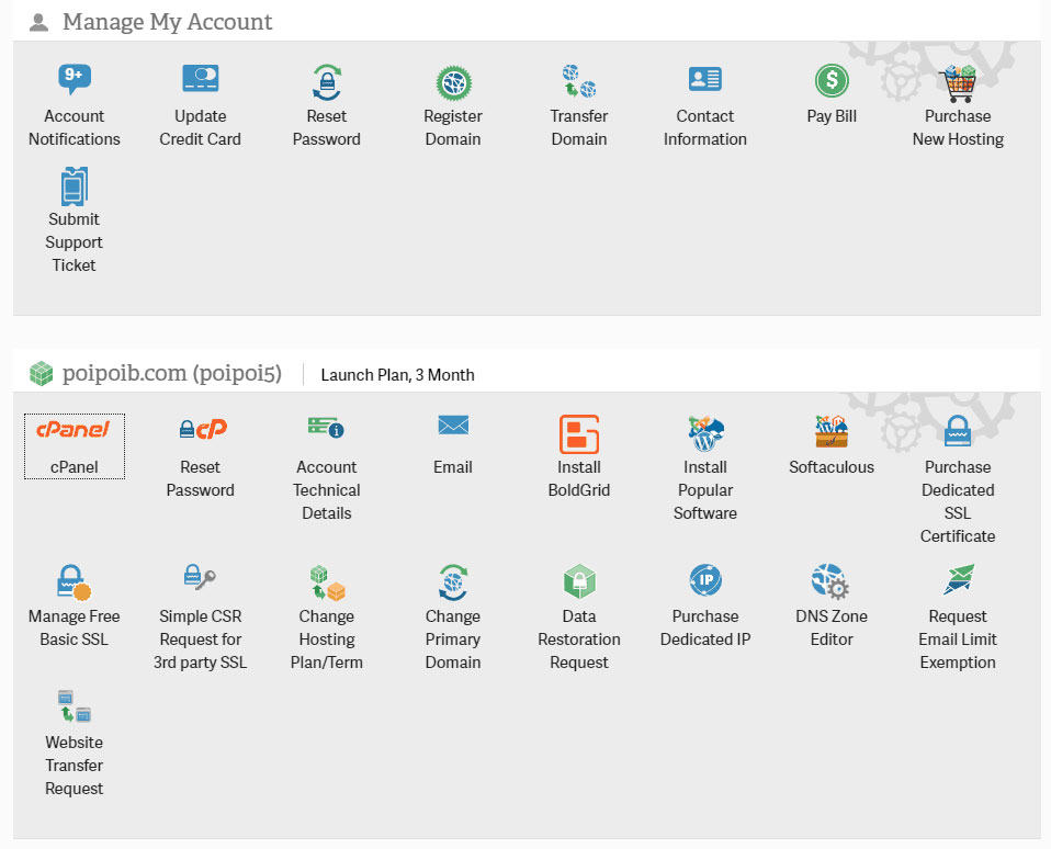 inmotion hosting account panel