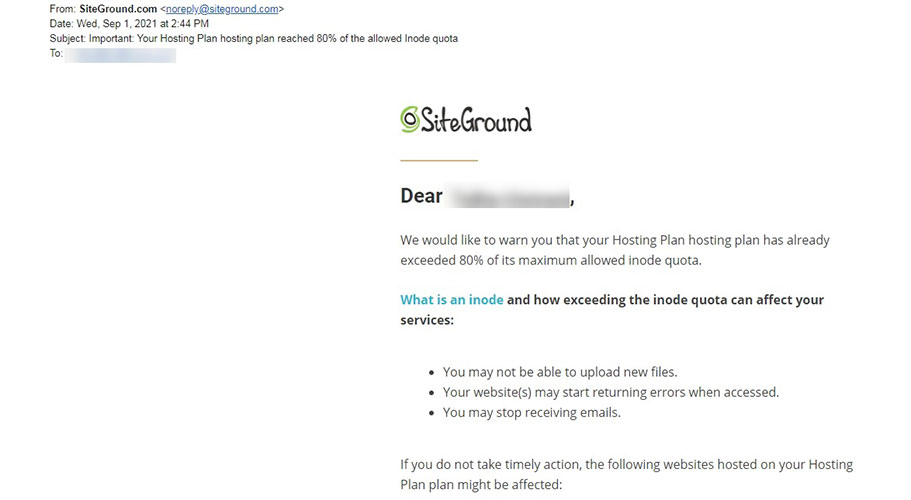 siteground inode usage limit