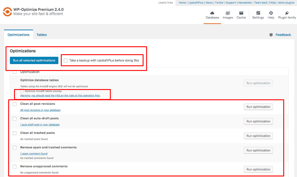 optimize table for speed ipage