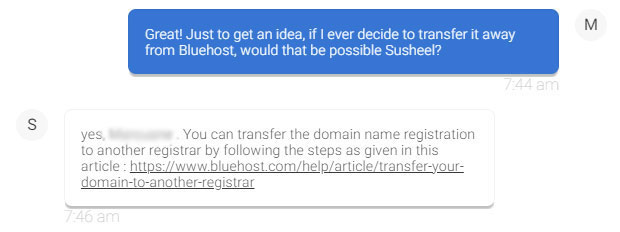 bluehost .co.uk domain transfer