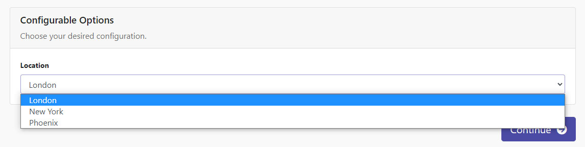 krystal choosing server location on checkout pag