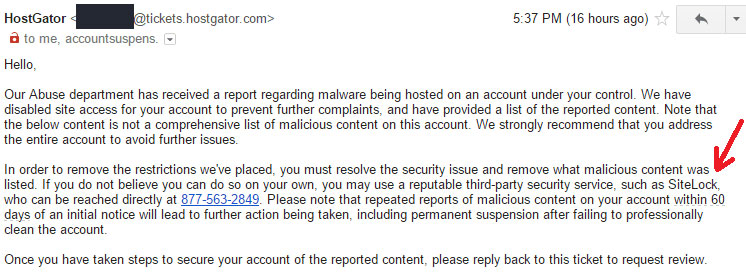 hostgator’s recommendation of sitelock