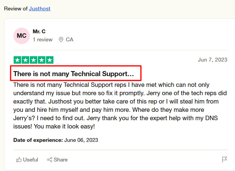justhost positive review technical support