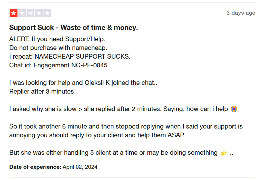 namecheap hosting poor support