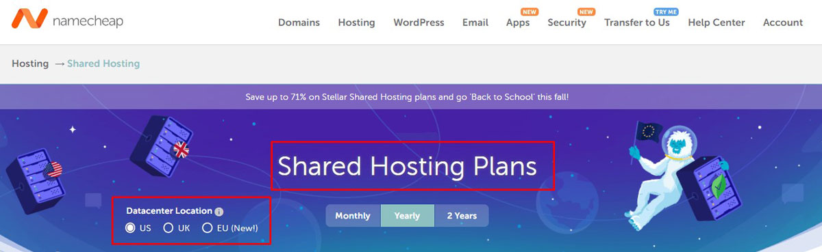 namecheap datacenter location in shared plans