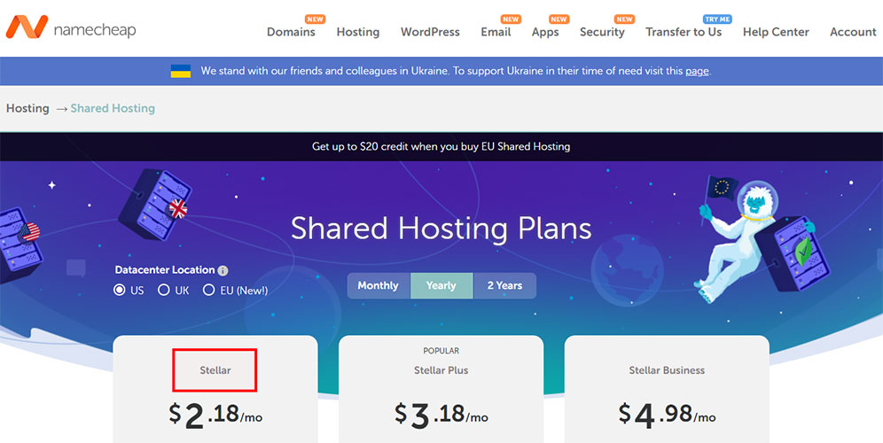 namecheap stellar hosting plan