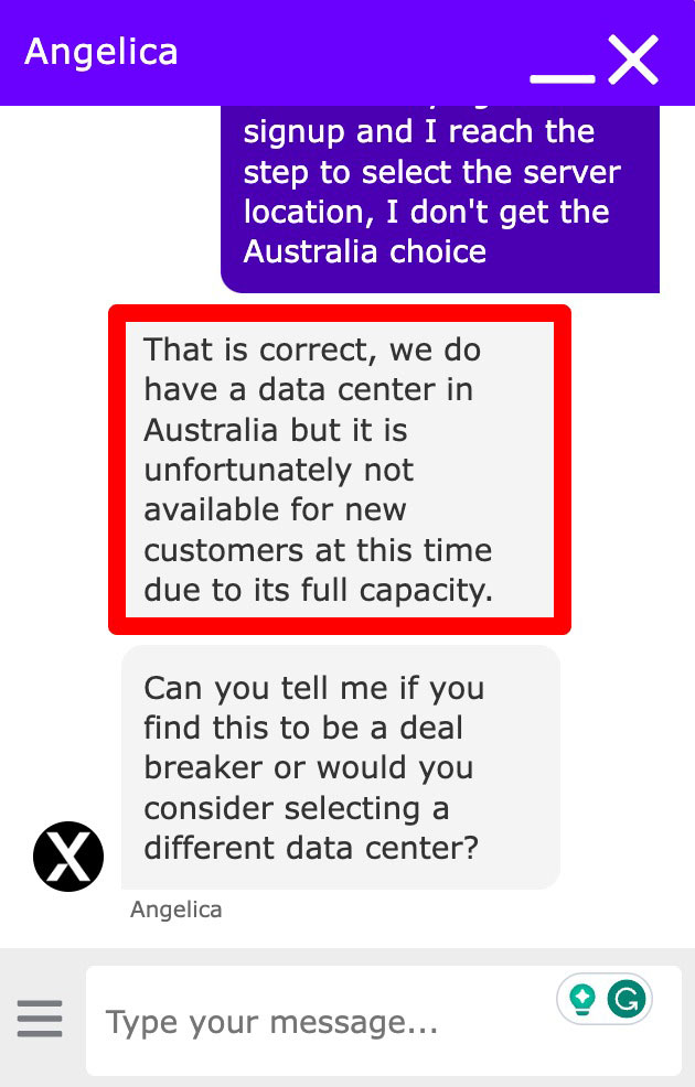 unavailability of australian data center