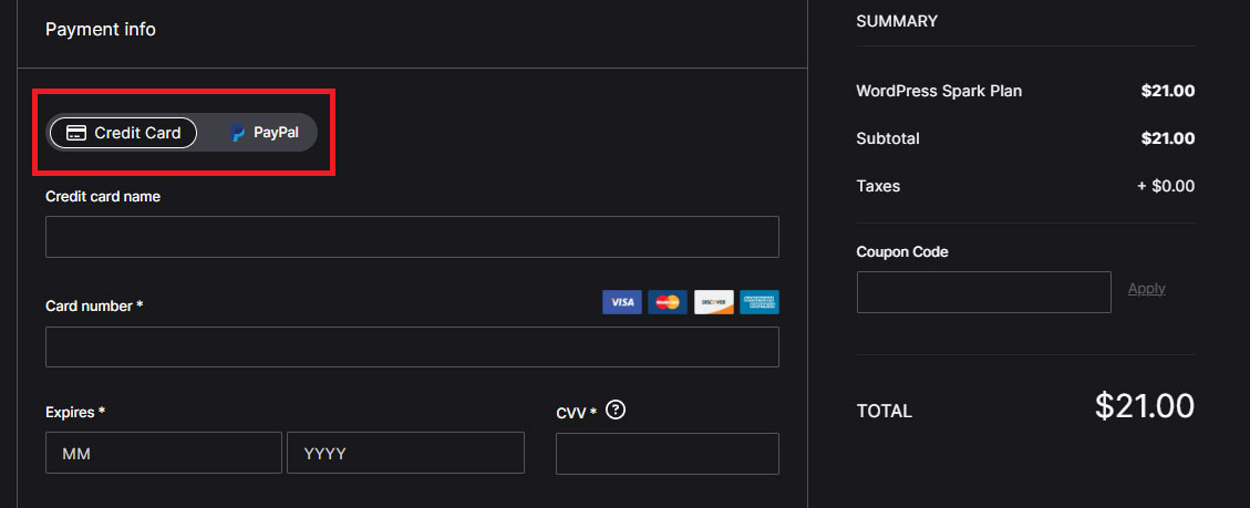 nexcess payment methods