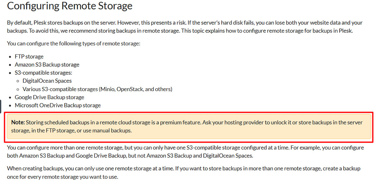 plesk manual remote backup storage