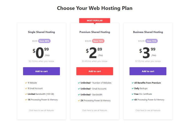 hostinger web hosting plans homepage