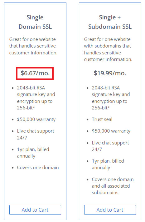 single domain ssl renewal price