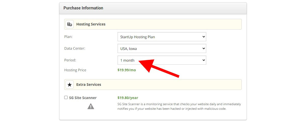 siteground monthly billing payment