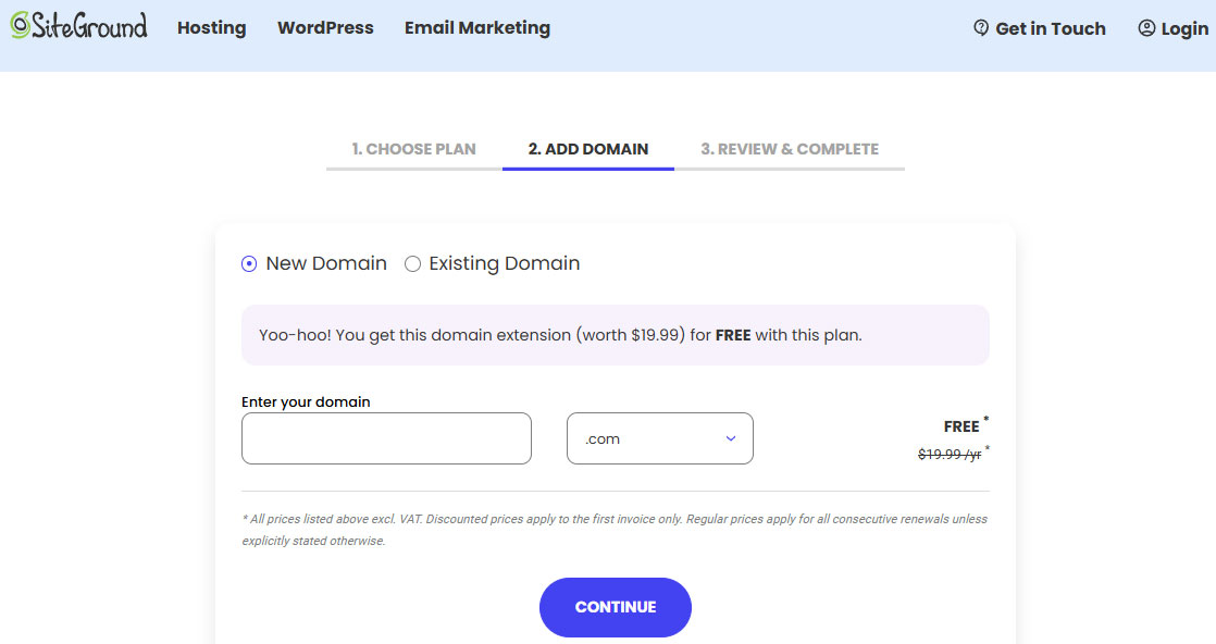 signup for new siteground account