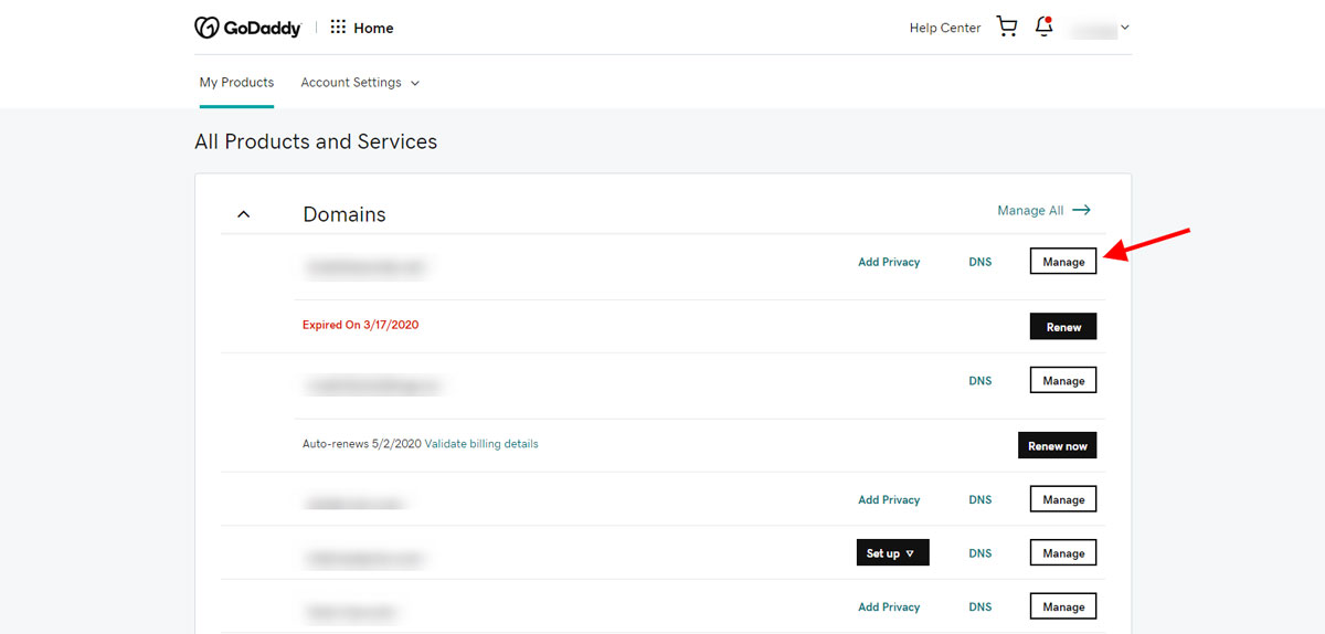 godaddy manage domain name