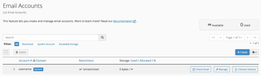 user interface for cpanel emails