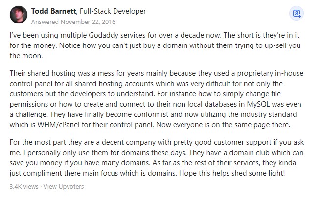 godaddy customer review about upselling