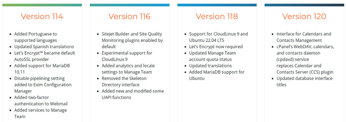 cpanel version updates