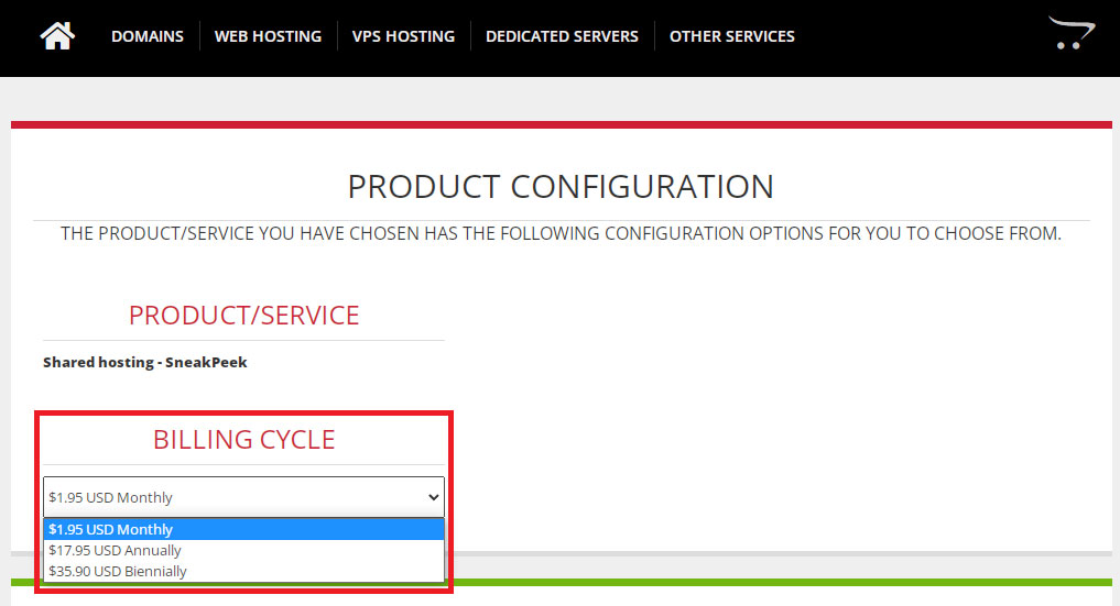 blackhost shared hosting billing cycles