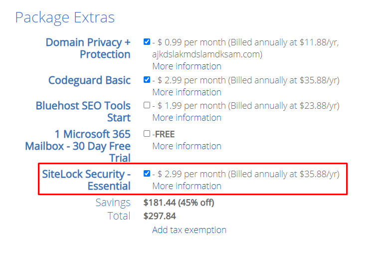 Bluehost Sitelock Security Price
