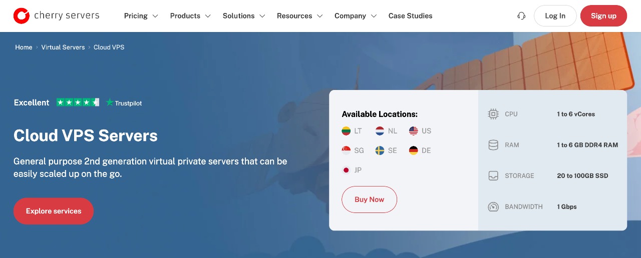 cherryservers cloud vps page