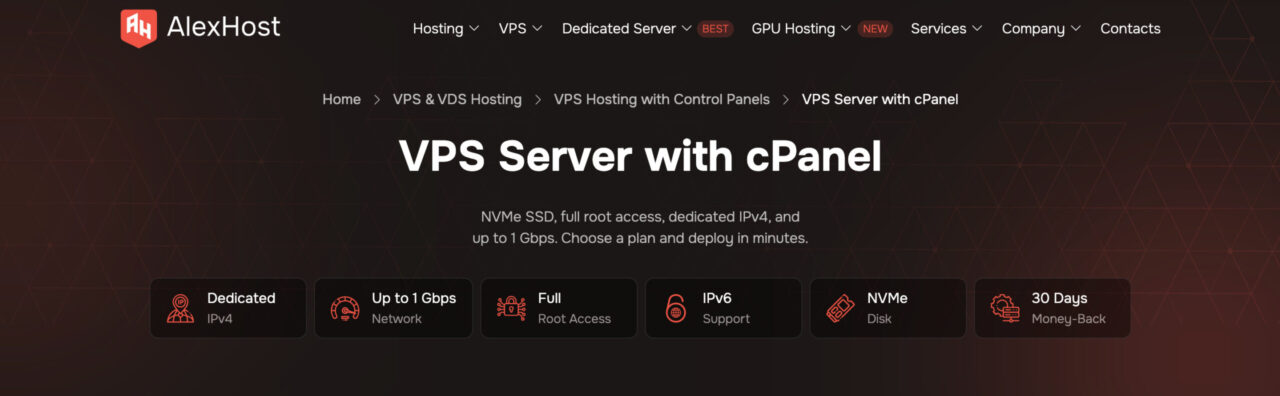 alexhost vps cpanel page