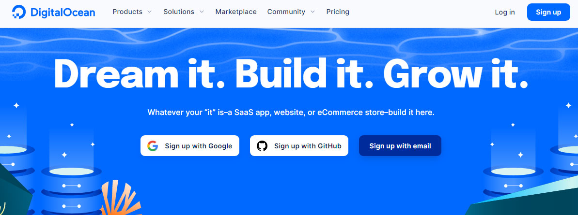 digitalocean landing page overview