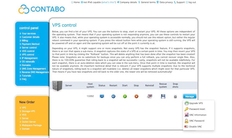 contabo control panel
