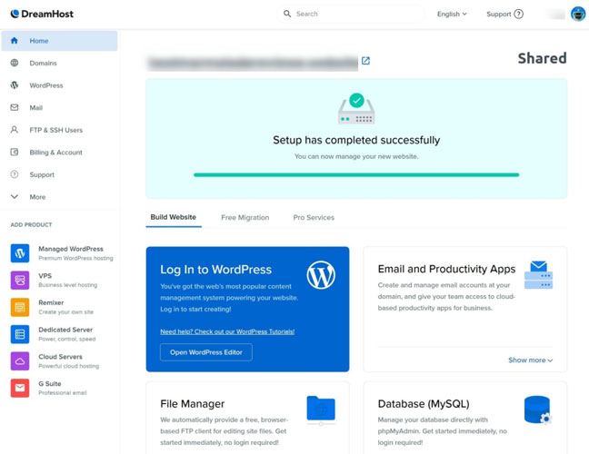 dreamhost control panel for shared plans