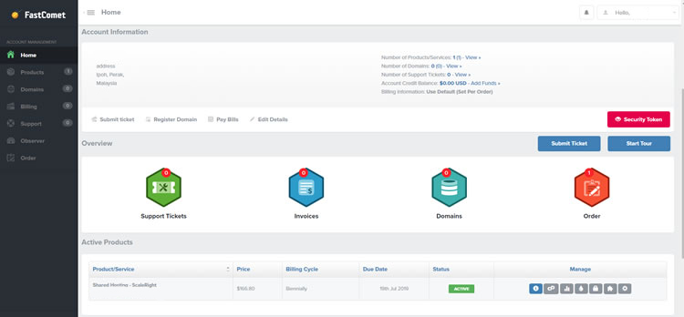 fastcomet dashboard