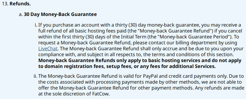 fatcow refund terms and conditions