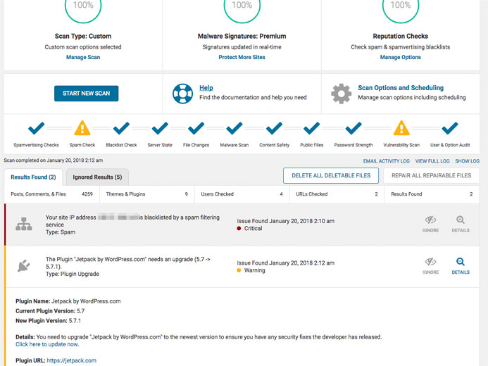 wordfence malware scan
