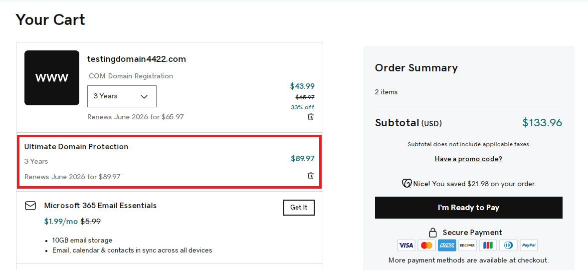 godaddy ultimate domain protection and security cost